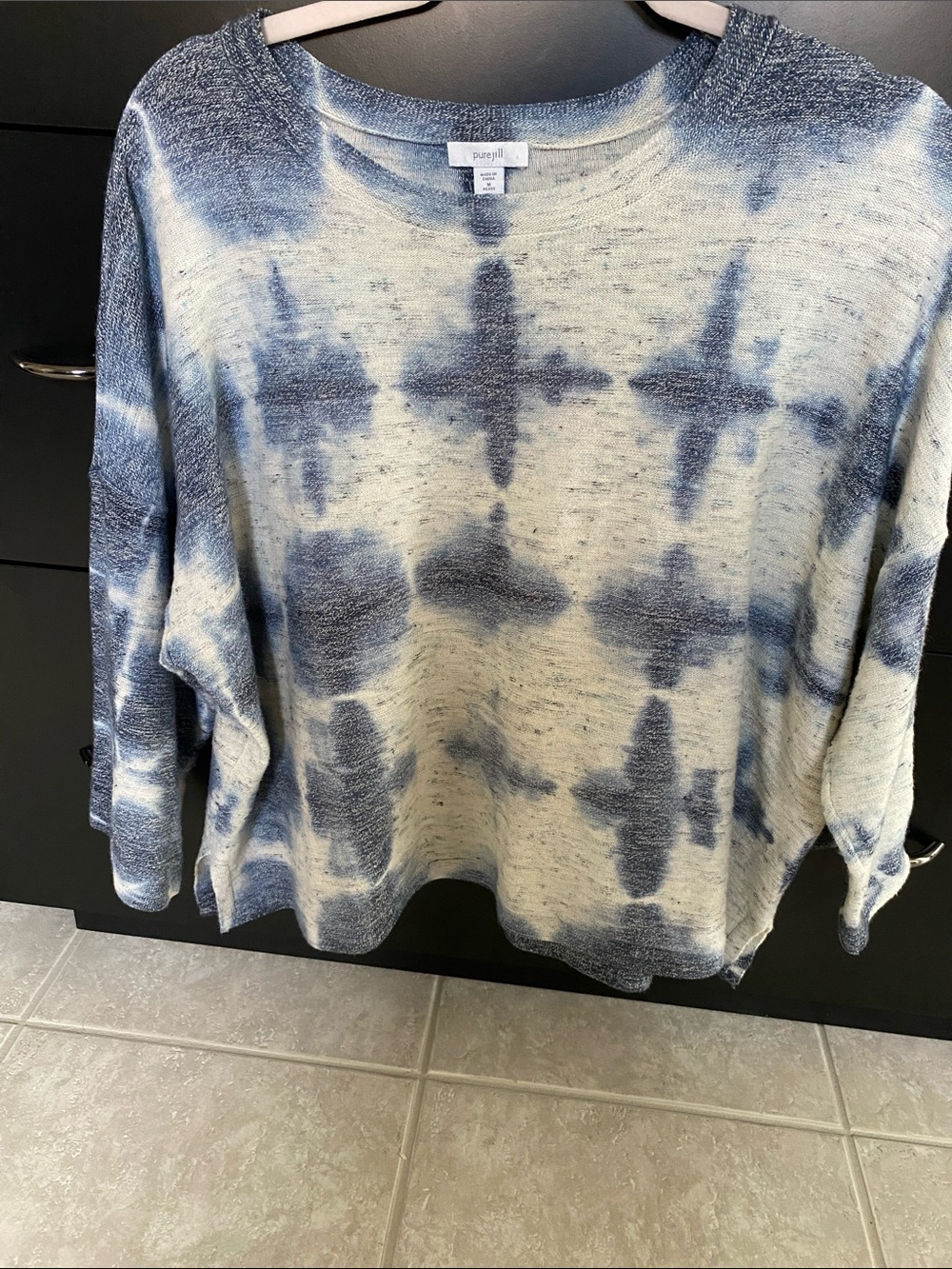 J Jill Women's Blue Tie-Dye Crewneck lightweight top 3/4 sleeves pit-pit 25”